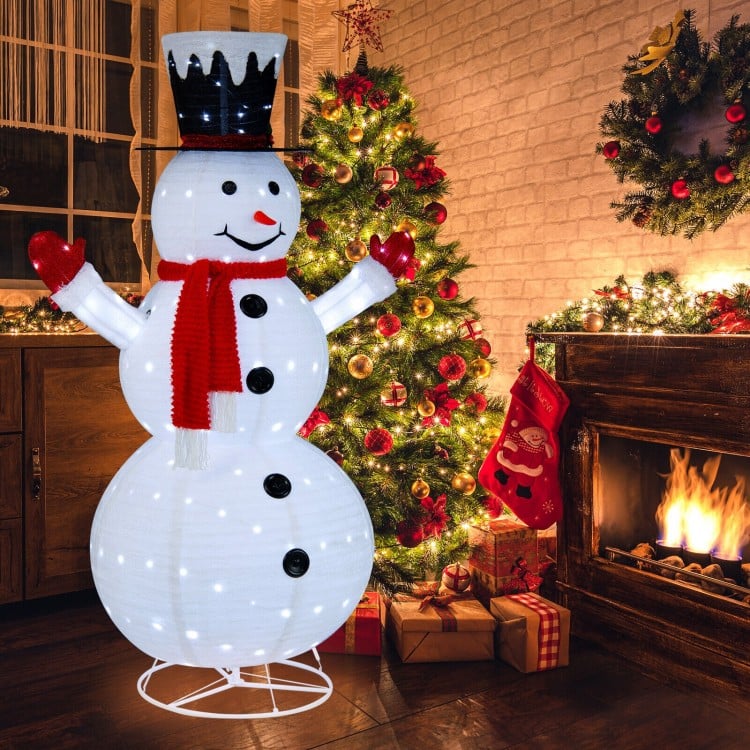 6 Feet Lighted Snowman with Top Hat and Red Scarf