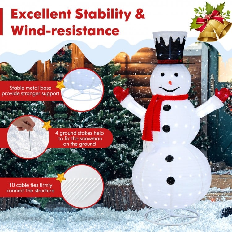 6 Feet Lighted Snowman with Top Hat and Red Scarf