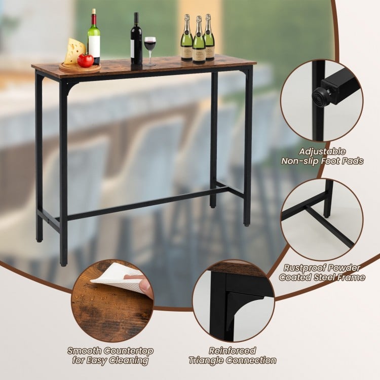 48 Inch Industrial Pub Dining Table with Steel Frame-Rustic Brown
