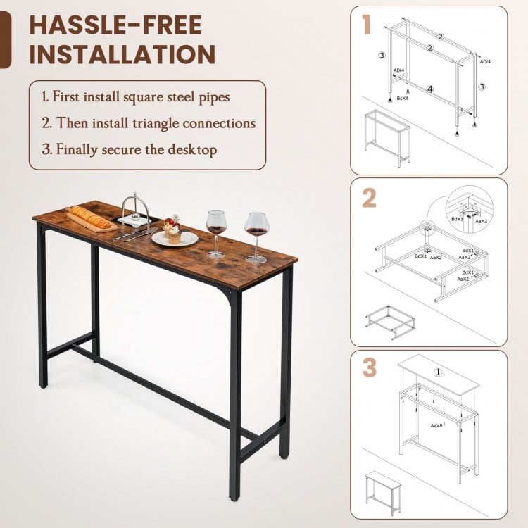 48 Inch Industrial Pub Dining Table with Steel Frame-Rustic Brown