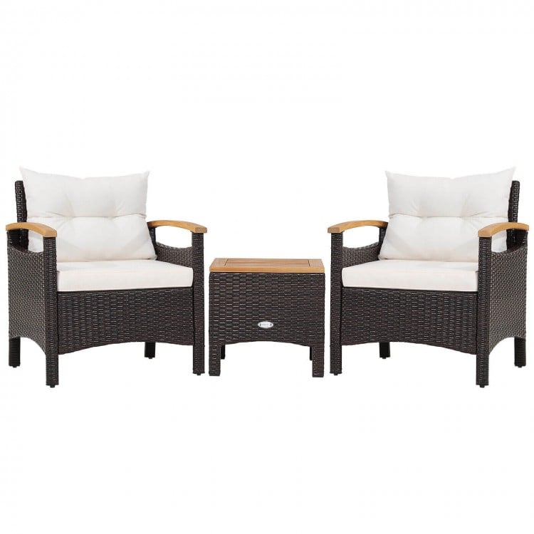 3 Pieces Patio Rattan Furniture Set with Removable Cushion-Off White