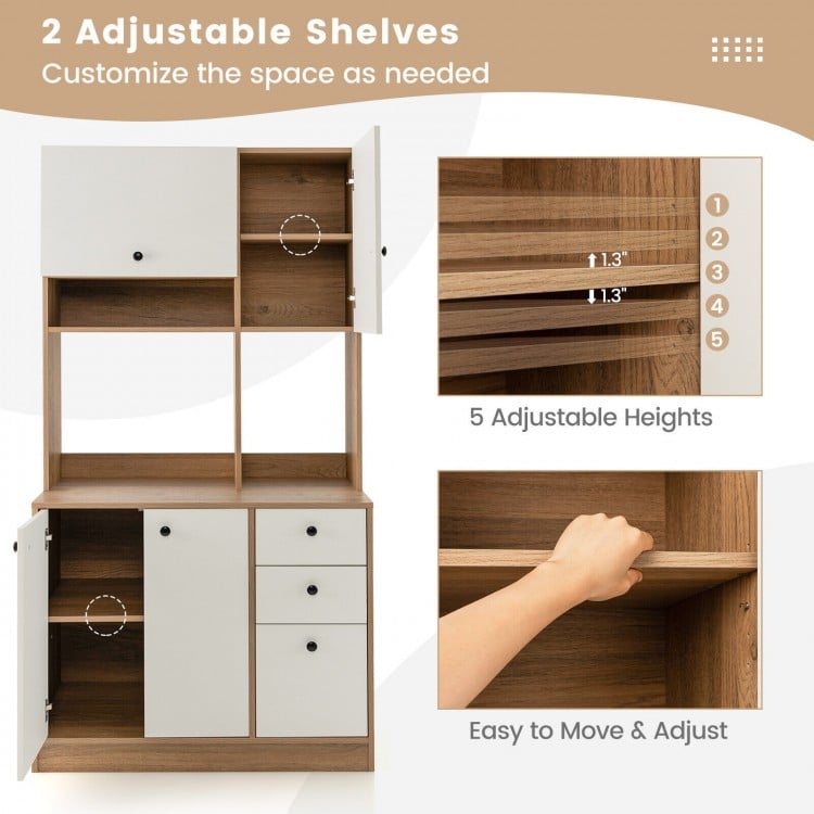 71 Inch Kitchen Pantry with 3 Storage Cabinet and 3 Deep Drawers-White