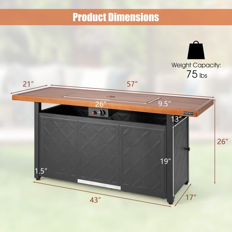 57 Inch 50,000 BTU Rectangular Propane Outdoor Fire Pit Table