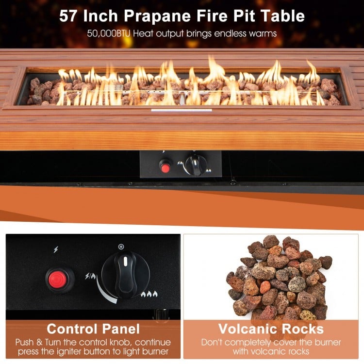 57 Inch 50,000 BTU Rectangular Propane Outdoor Fire Pit Table