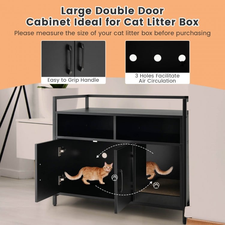Hidden Cat Washroom with Double Doors and Scratch Cardboard-Black