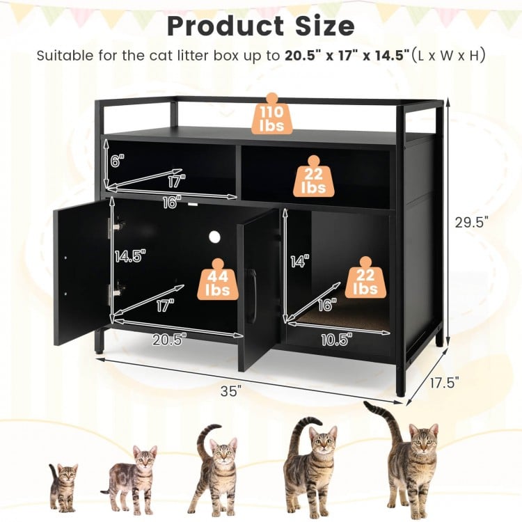 Hidden Cat Washroom with Double Doors and Scratch Cardboard-Black