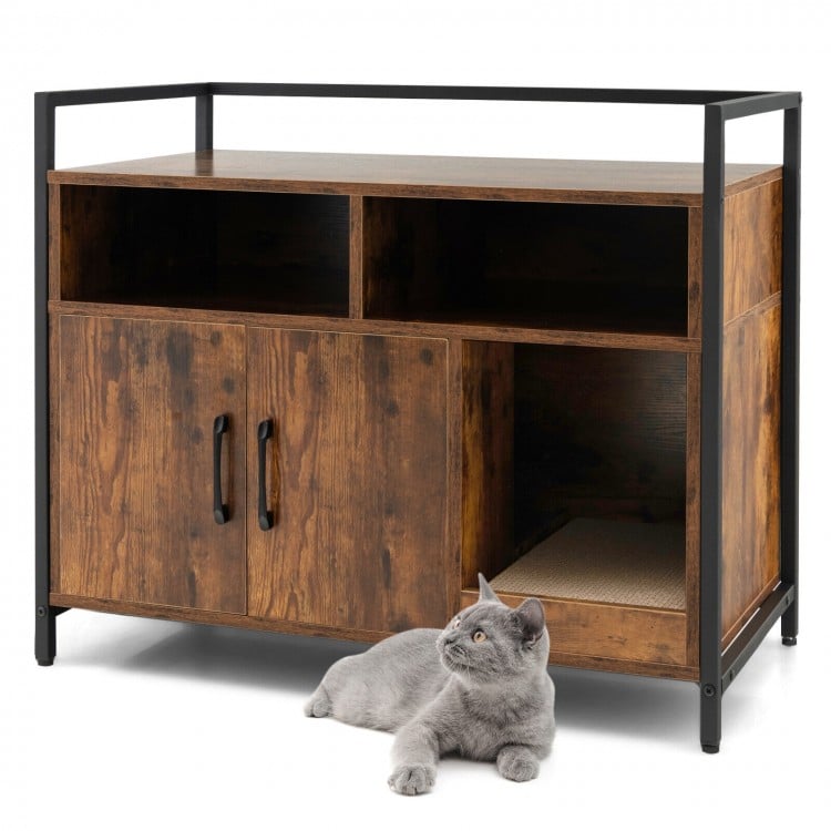 Hidden Cat Washroom with Double Doors and Scratch Cardboard-Coffee