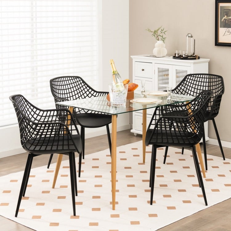 Set of 4 Heavy Duty Modern Dining Chair with Airy Hollow Backrest-Black
