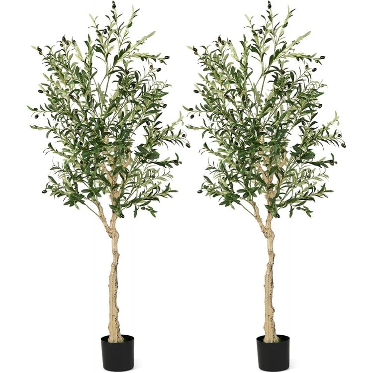6 Feet Artificial Olive Tree in Cement Pot-2 Pieces