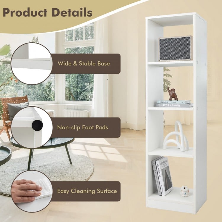 5 Tiers 4-Cube Narrow Bookshelf with 4 Anti-Tipping Kits-White