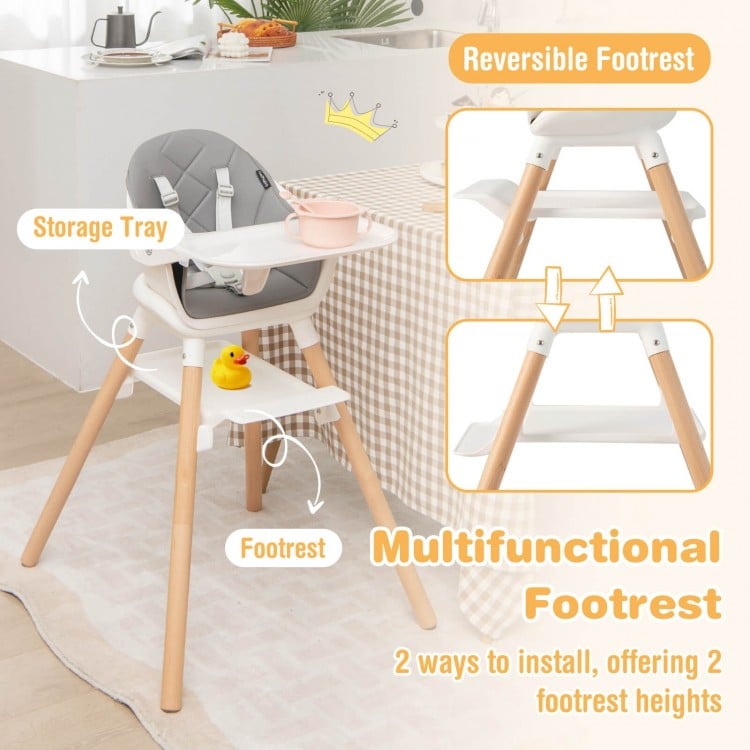 6 in 1 Convertible Highchair with Safety Harness and Removable Tray-White