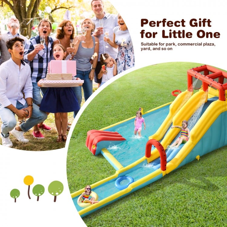 7-in-1 Inflatable Slide Water Park Bounce House with 680W Blower