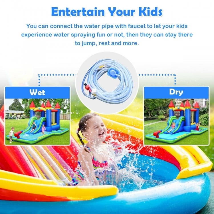 Inflatable Bounce House Castle Water Slide with Climbing Wall and 550W Blower