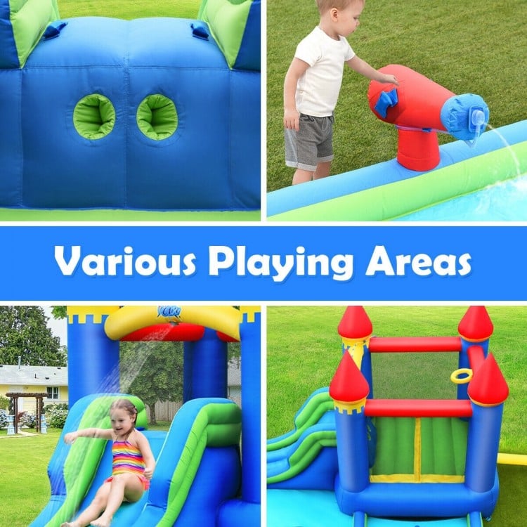 Inflatable Bounce House Castle Water Slide with Climbing Wall and 550W Blower
