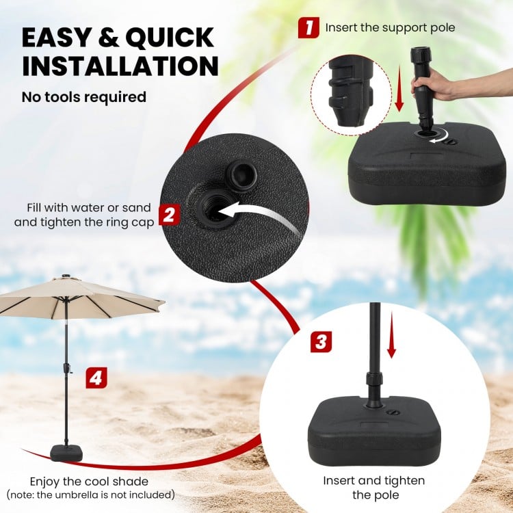 Fillable Patio Umbrella Base with Handle Fit 1.5 Inch Umbrella Poles-Black