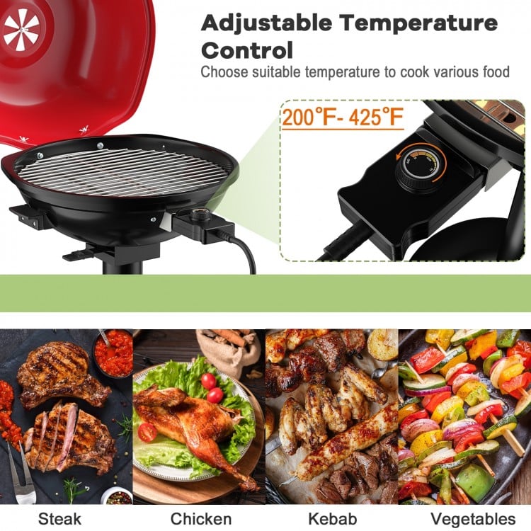 1600W Portable Electric BBQ Grill with Removable Non-Stick Rack