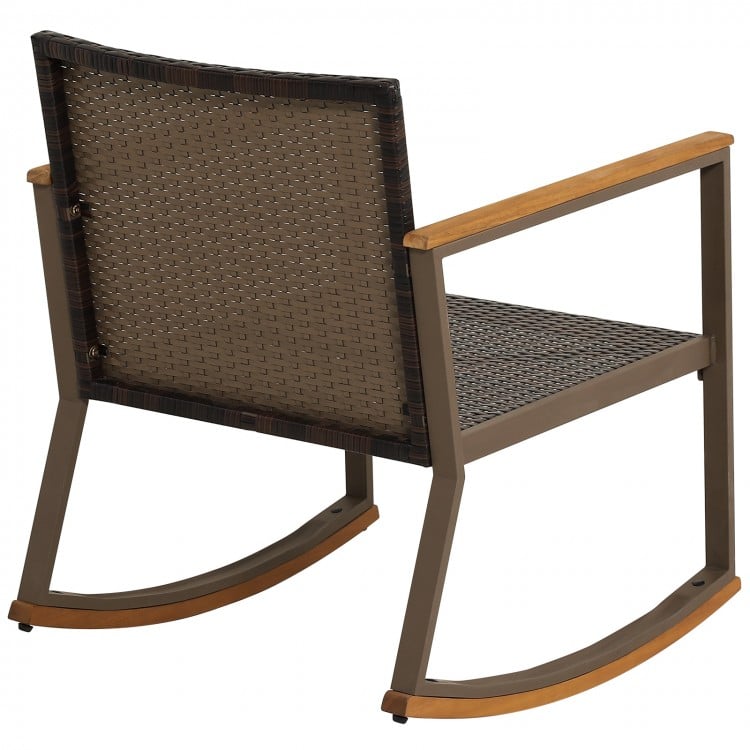 3 Pieces Rattan Rocking Bistro Set with Coffee Table and Cushions-Off White