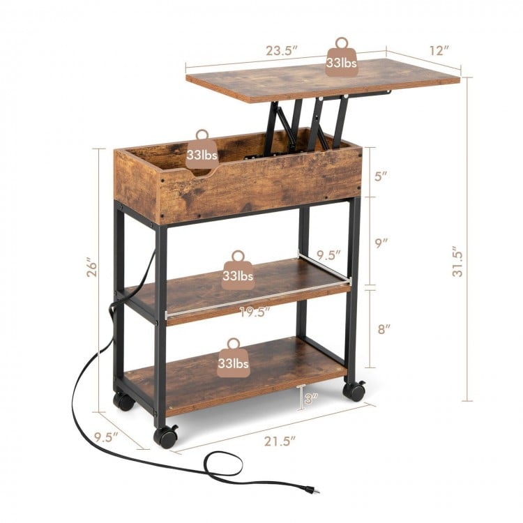 Lift Top End Table with Charging Station and Storage Shelves-Coffee