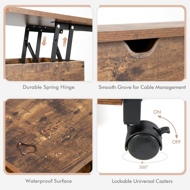 Lift Top End Table with Charging Station and Storage Shelves-Coffee