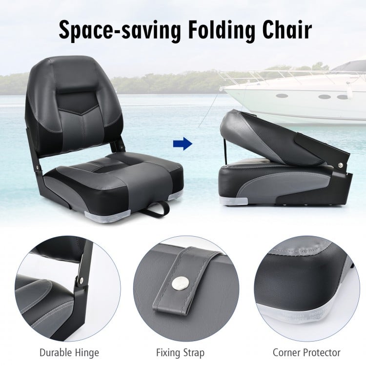 Set of 2 Folding Low Back Fishing Boat Seats with Stainless Steel Screws