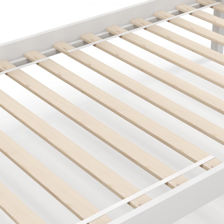 Solid Wood Twin Over Twin Bunk Bed Frame with High Guardrails and Integrated Ladder-White