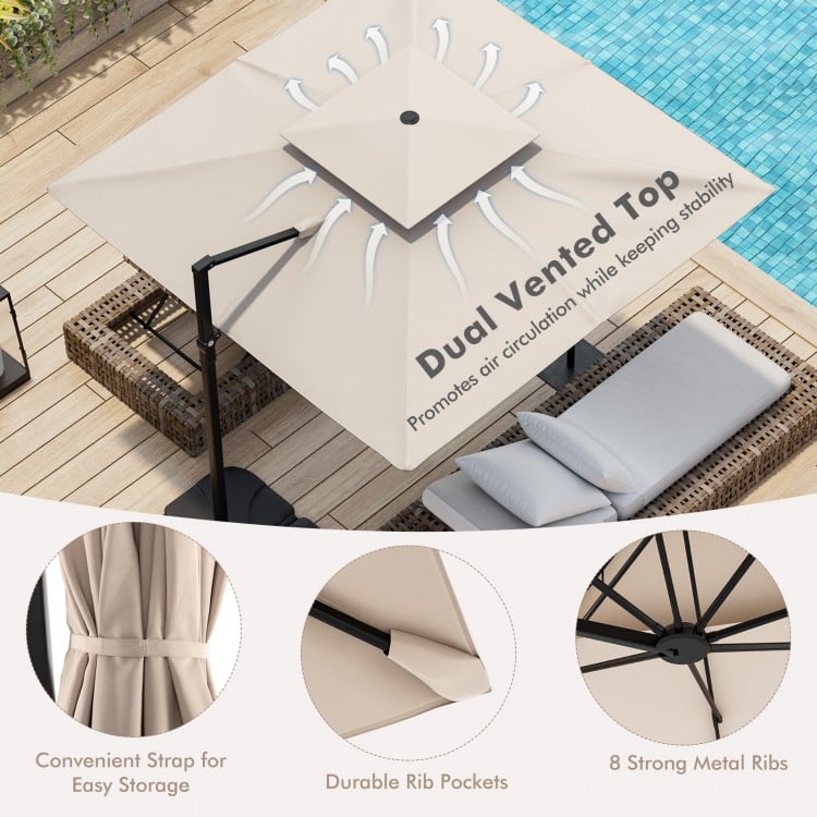 9.5 Feet Cantilever Patio Umbrella with 360° Rotation and Double Top-Beige