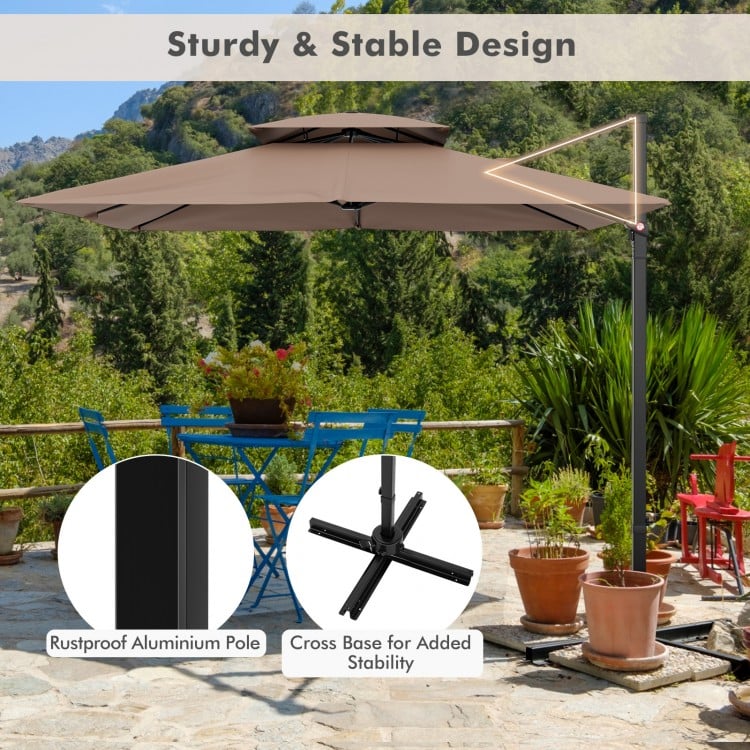 9.5 Feet Cantilever Patio Umbrella with 360° Rotation and Double Top-Coffee