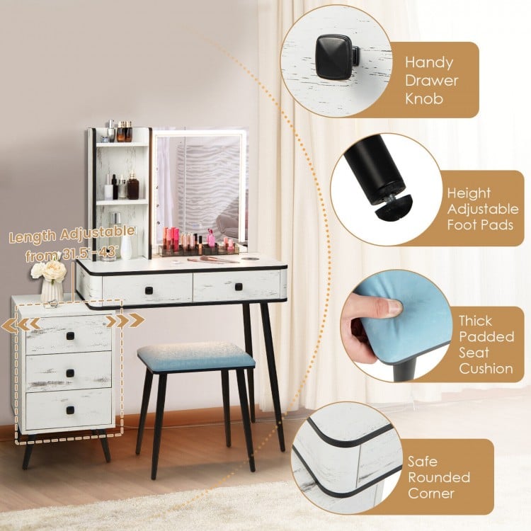 Vanity Makeup Table Set with Lighted Mirror-White