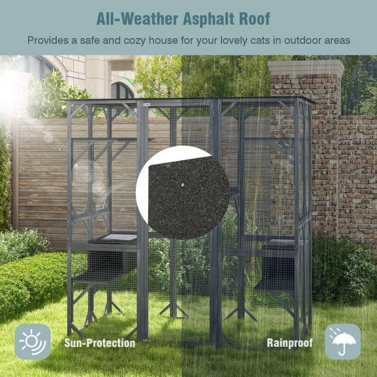 71 Inch Tall Outdoor Wooden Cat House with Weatherproof Asphalt Roof-Gray