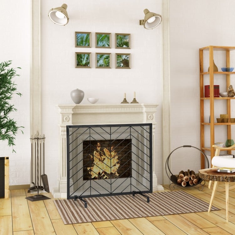 38 x 31 Inch Single Panel Fireplace Screen-Black