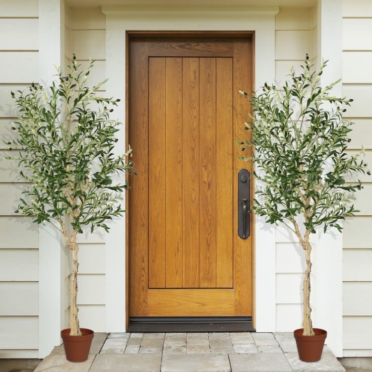 6 Feet Artificial Olive Tree in Cement Pot-1 Piece