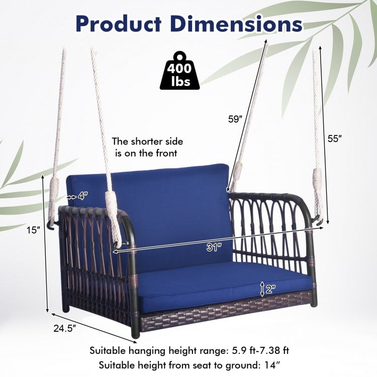 Single Person Hanging Seat with Seat and Back Cushions-Navy