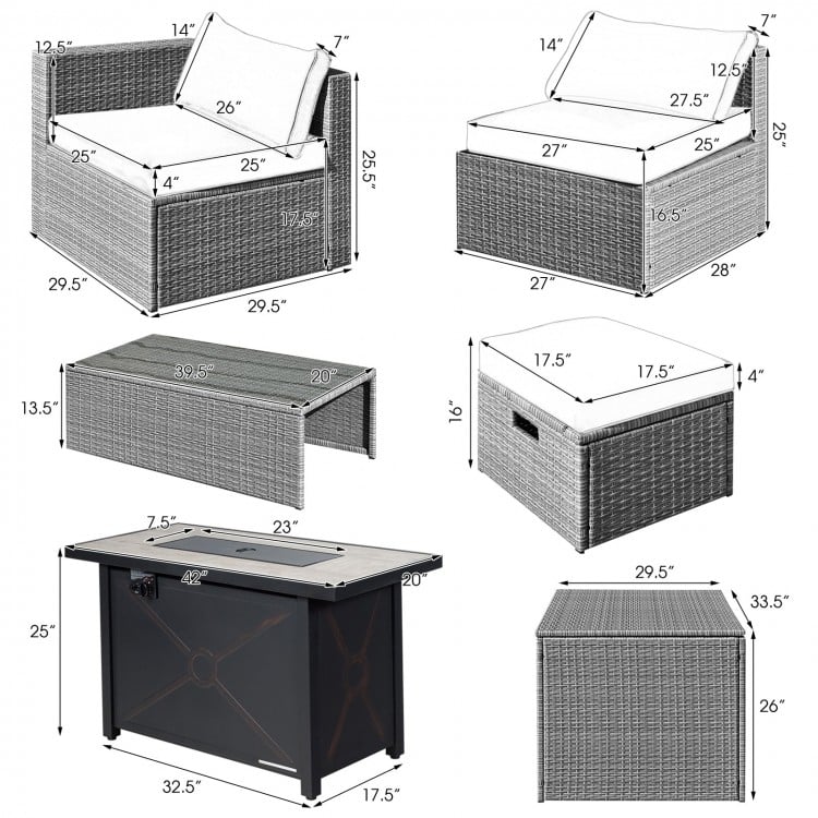 9 Pieces Patio Furniture Set with 42 Inches 60000 BTU Fire Pit