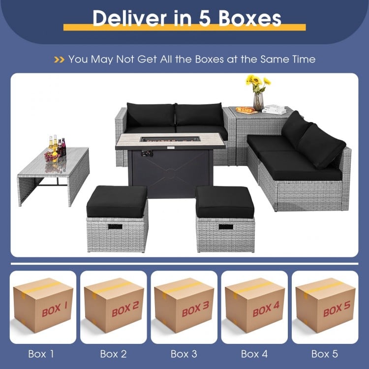 9 Pieces Patio Furniture Set with 42 Inches 60000 BTU Fire Pit