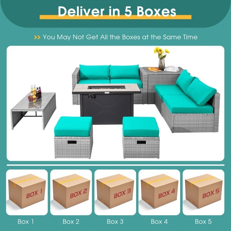 9 Pieces Patio Furniture Set with 42 Inches 60000 BTU Fire Pit