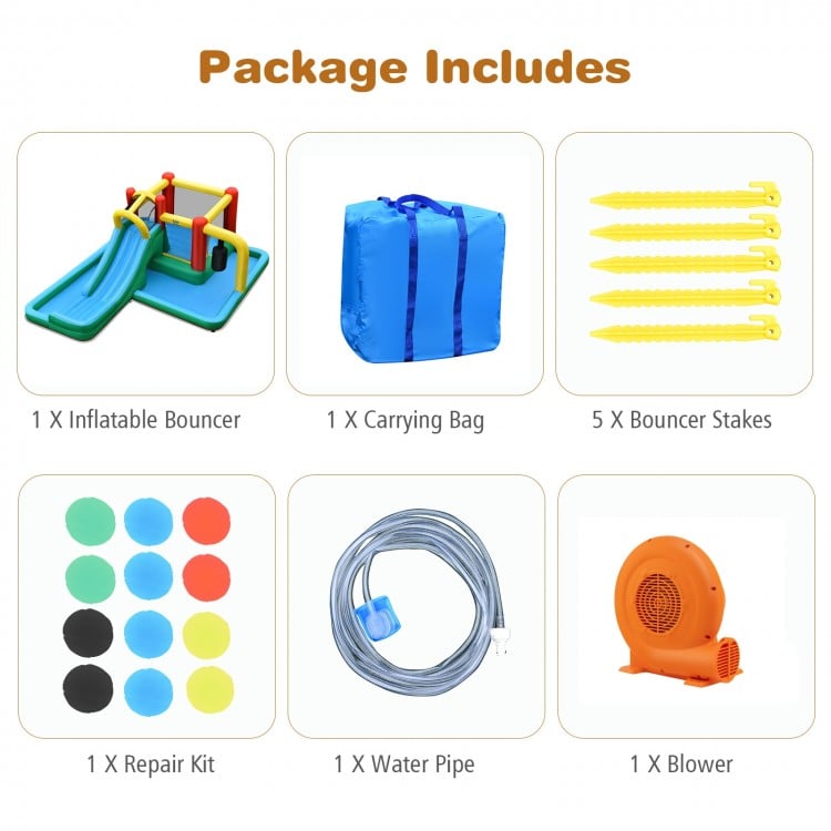 Inflatable Water Slide with Splash Pool Water Park and 680W Blower