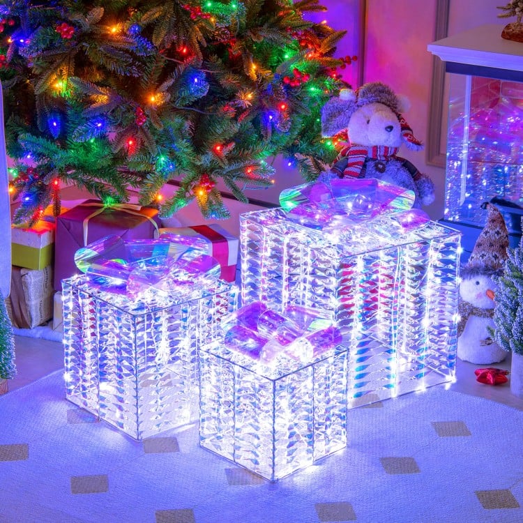 Set of 3 Iridescent Christmas Gift Box with Iridescent Bows