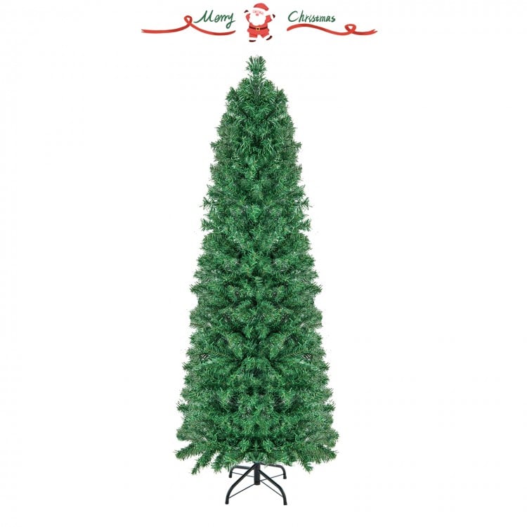 5 FT Pre-Lit Christmas Pencil Tree with Colorful Fiber Optics Green