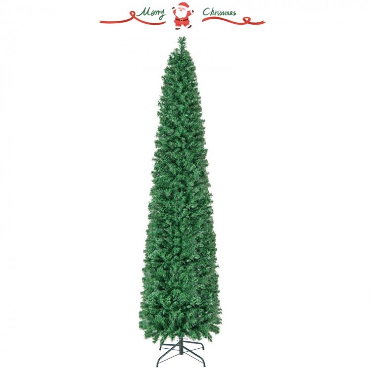 8 FT Pre-Lit Christmas Pencil Tree with Colorful Fiber Optics Green