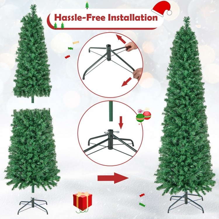 6 FT Pre-Lit Christmas Pencil Tree with Colorful Fiber Optics Green