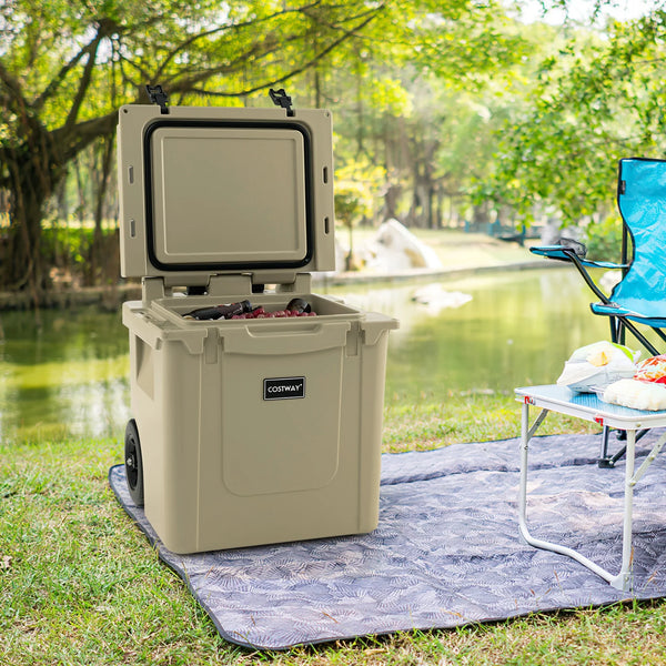 45 Qt Rolling Cooler with Adjustable Handle, Insulated Ice Chest with Wheels & Built-In Bottle Opener – Sand
