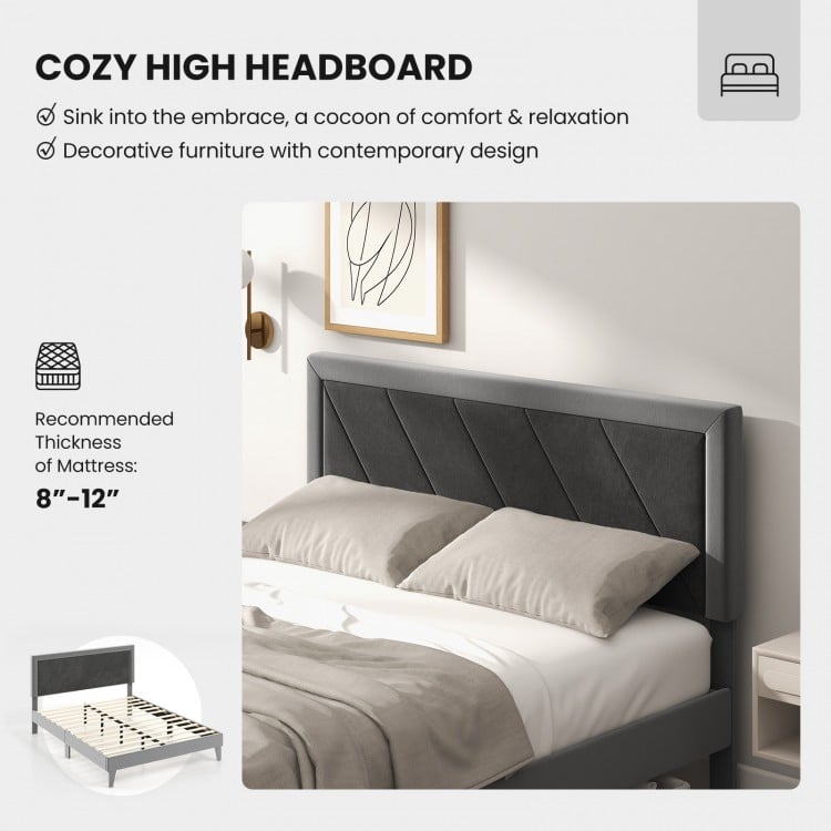 Twin/Full/Queen Platform Bed with High Headboard and Wooden Slats-Queen Size