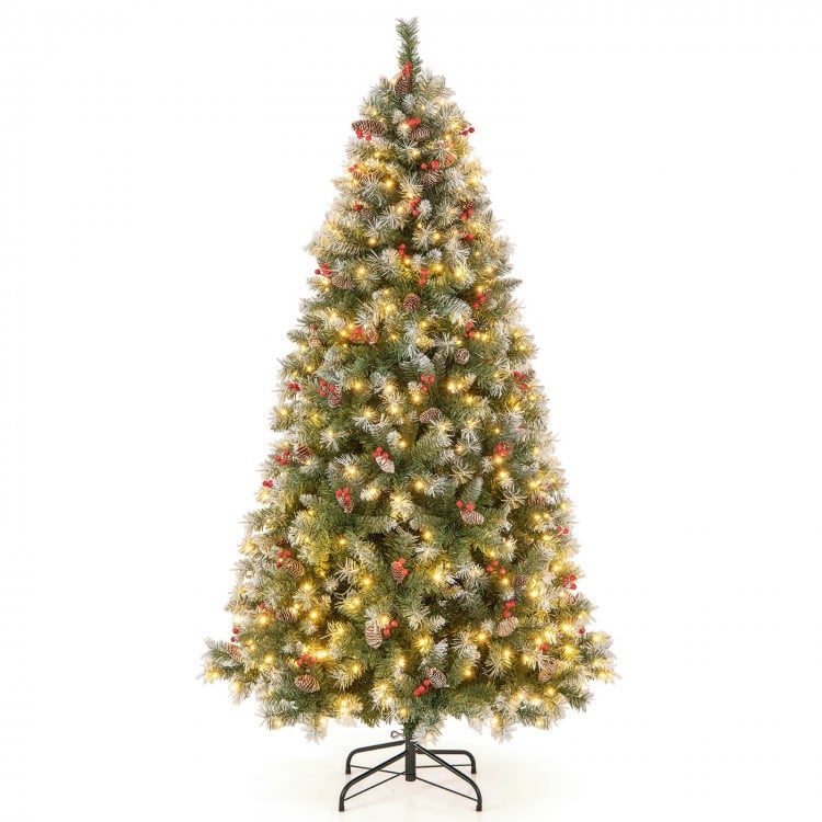7.5 Feet Hinged Christmas Tree with PVC Branch Tips and Warm White LED Lights