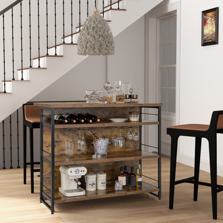 Kitchen Island with 4-Tier Storage Shelf and Long Footrest for Home-Rustic Brown