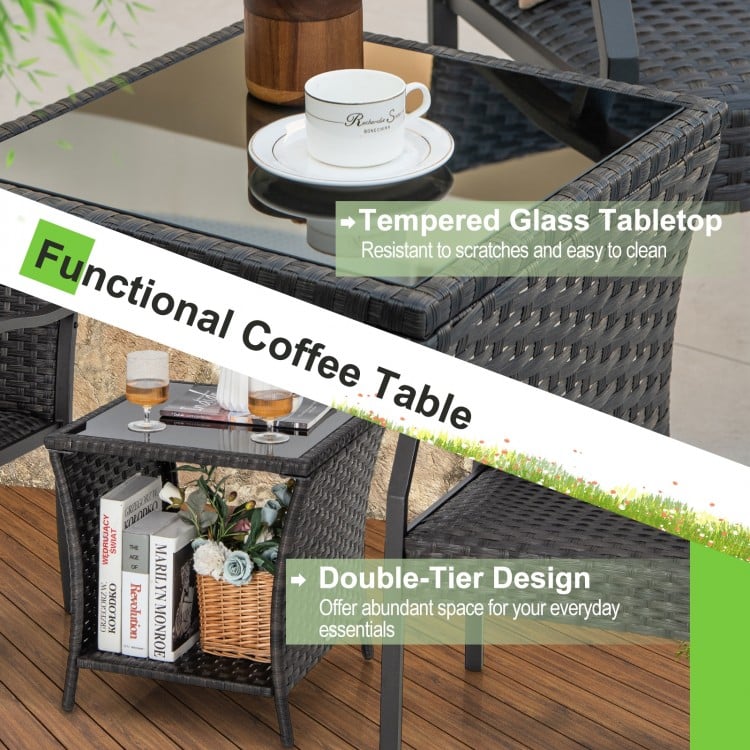 3 Piece Patio Wicker Chair Set with Quick Dry Foam Cushions All Weather