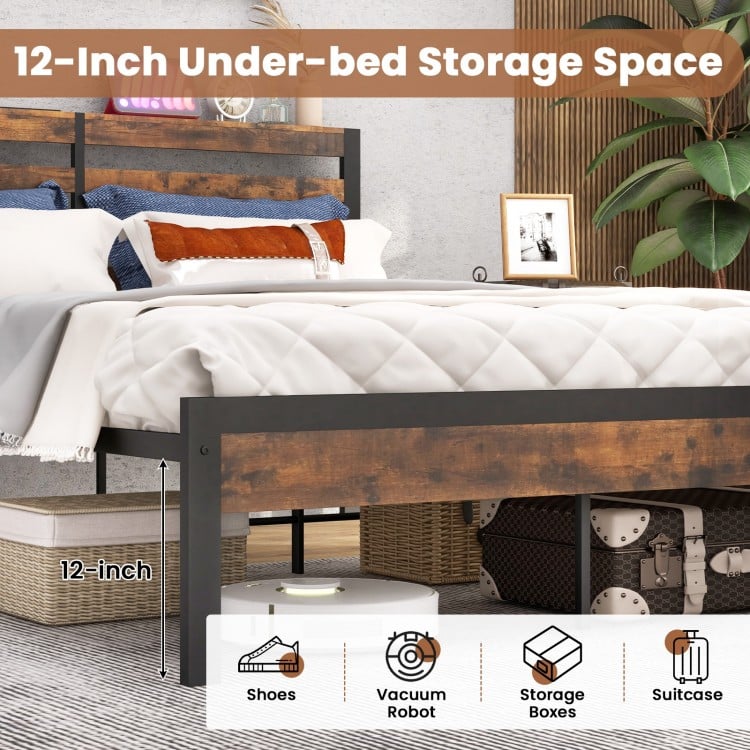 Full/Queen Size Bed Frame with Charging Station and Storage Headboard-Queen Size