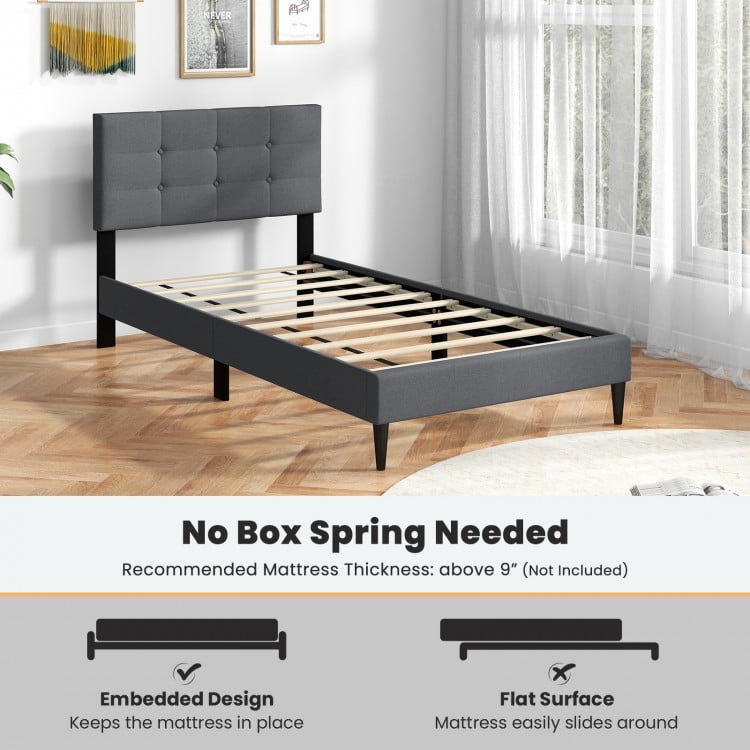 Twin Size Upholstered Platform Bed with Button Tufted Headboard-Gray