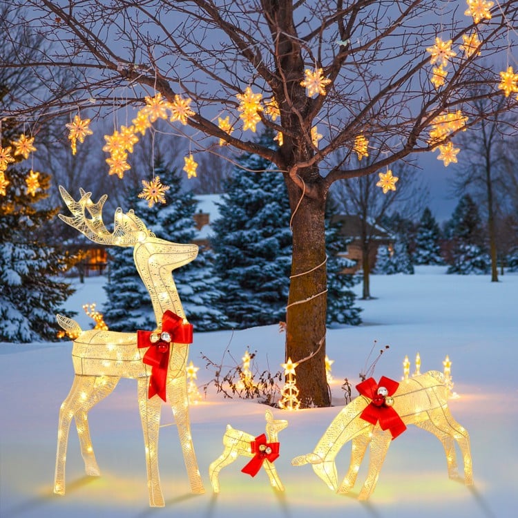 3 Pieces Lighted Reindeer Family Set with 230 LED Lights Stakes