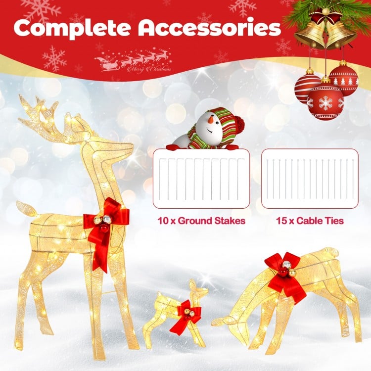3 Pieces Lighted Reindeer Family Set with 230 LED Lights Stakes