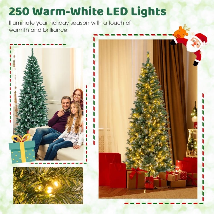 6 Feet Pre-Lit Artificial Christmas Tree with 618 Snowy Branch Tips
